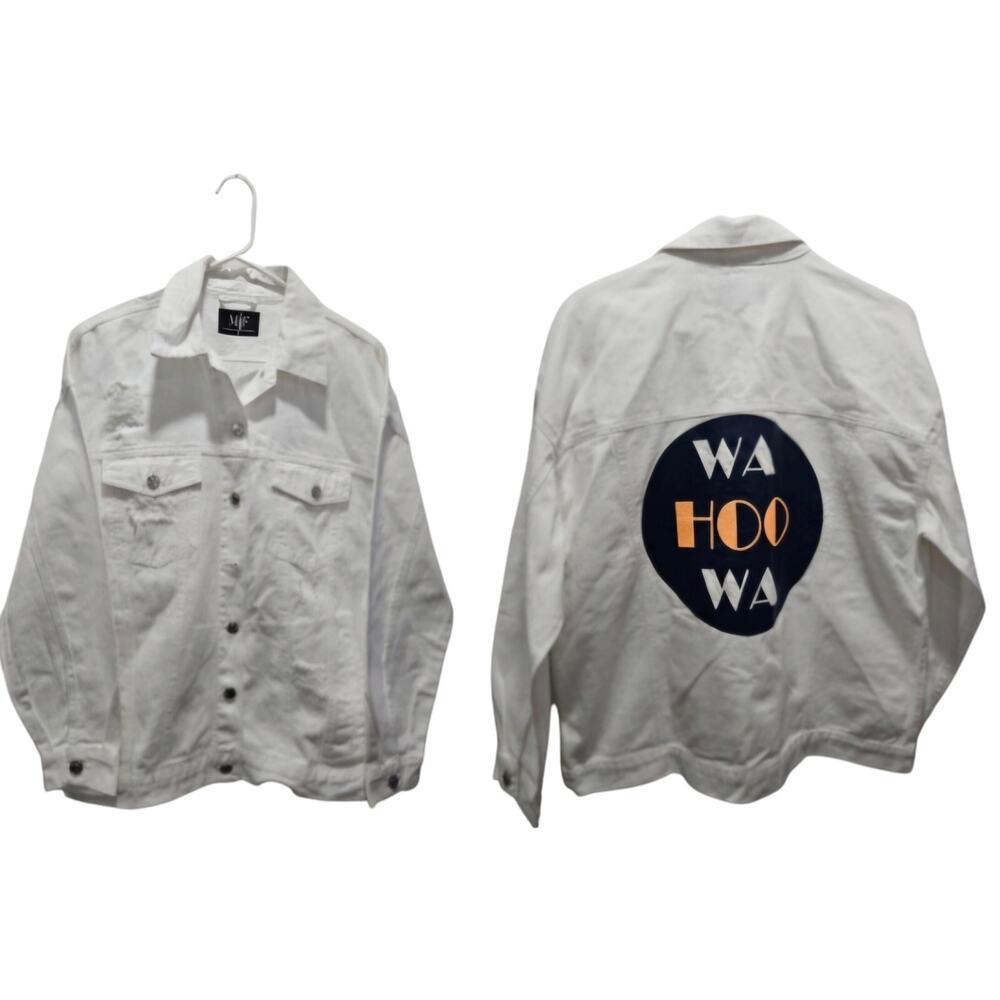 University of Virginia UVA Cavaliers Women's White Jean Jacket Wa Hoo Wa Size M